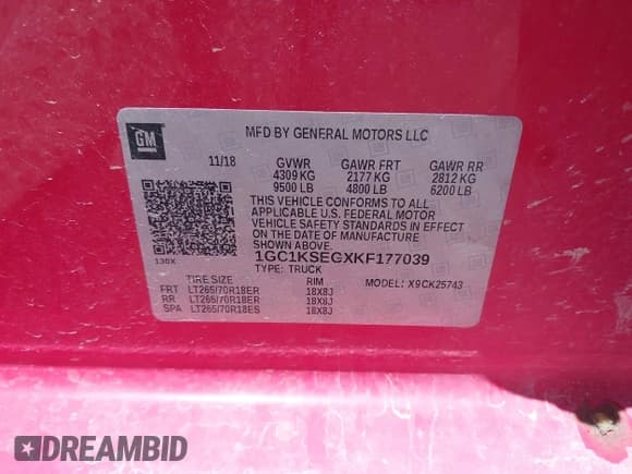 ✅ 2019 Chevrolet Silverado 2500HD LT • VIN: 1GC1KSEGXKF177039 • Лот: 42323635. Опубликован ранее на IAAI с пробегом 155 335 миль. Бесплатный доступ к архиву аукционных продаж из США и подробный отчёт об истории автомобиля на DreamBid. Изображение 9.