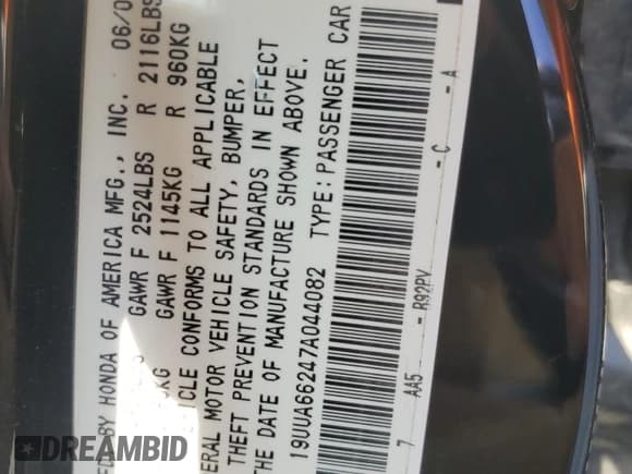 ✅ 2007 Acura TL • VIN: 19UUA66247A044082 • Lot: 81101285. Listed on Copart with 235,763 mi. Free auction sales archive from the USA and detailed vehicle history report at DreamBid. Image 12.