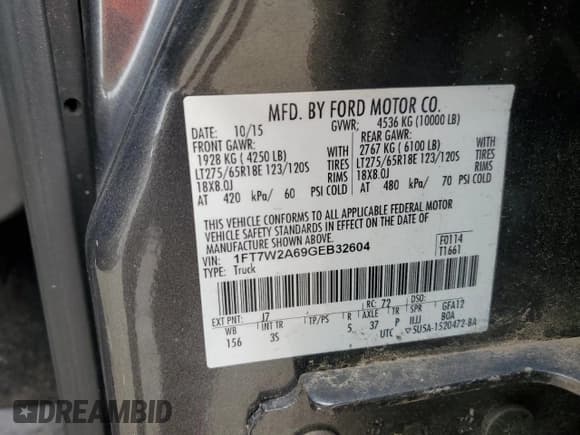 ✅ 2016 Ford F-250 XL • VIN: 1FT7W2A69GEB32604 • Lot: 60652715. Wystawiony na Copart z przebiegiem Nie podano. Bezpłatny archiwum sprzedaży aukcyjnych z USA i szczegółowy raport historii pojazdu na DreamBid. Zdjęcie 13.