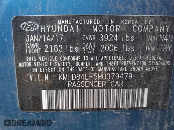 2017 Hyundai Elantra SE with VIN KMHD84LF5HU379479, listed as a IAAI auction lot 43271169 with 111,574 mi miles and . Bid and sale history available at DreamBid. Image 9.