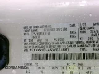 ✅ 2022 Ford F-150 Lightning Pro • VIN: 1FTVW1EL4NWG14891 • Лот: 42325832. Опубликован ранее на IAAI с пробегом 27 213 миль. Бесплатный доступ к архиву аукционных продаж из США и подробный отчёт об истории автомобиля на DreamBid. Изображение 1.