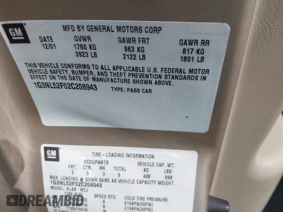 ✅ 2002 Oldsmobile Alero GL1 • VIN: 1G3NL52F02C208943 • Lot: 42002949. Wystawiony na IAAI z przebiegiem 138 789 mil. Bezpłatny archiwum sprzedaży aukcyjnych z USA i szczegółowy raport historii pojazdu na DreamBid. Zdjęcie 9.