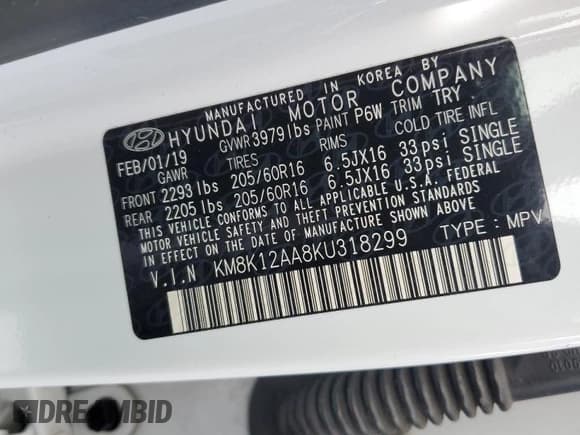 ✅ 2019 Hyundai Kona SE • VIN: KM8K12AA8KU318299 • Лот: 51760865. Опубликован ранее на Copart с пробегом 56 020 миль. Бесплатный доступ к архиву аукционных продаж из США и подробный отчёт об истории автомобиля на DreamBid. Изображение 12.