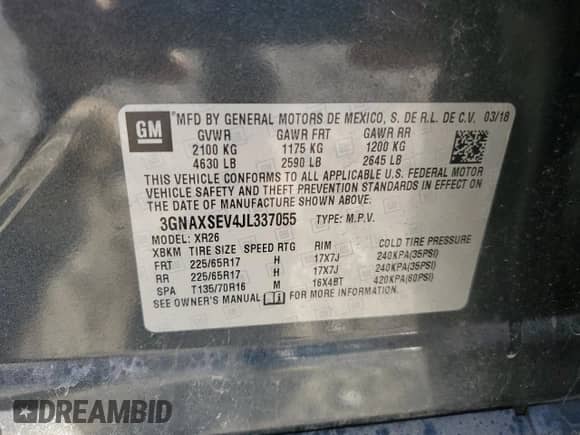 ✅ 2018 Chevrolet Equinox LT • VIN: 3GNAXSEV4JL337055 • Lot: 90546795. Wystawiony na Copart z przebiegiem 100 055 mil. Bezpłatny archiwum sprzedaży aukcyjnych z USA i szczegółowy raport historii pojazdu na DreamBid. Zdjęcie 13.