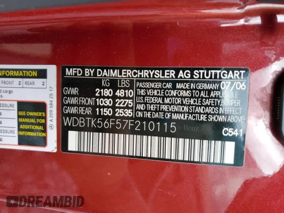 ✅ 2007 Mercedes-Benz CLK 350 • VIN: WDBTK56F57F210115 • Lot: 64878975. Wystawiony na Copart z przebiegiem 125 310 mil. Bezpłatny archiwum sprzedaży aukcyjnych z USA i szczegółowy raport historii pojazdu na DreamBid. Zdjęcie 12.