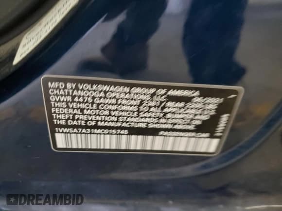 ✅ 2021 Volkswagen Passat SE • VIN: 1VWSA7A31MC015745 • Lot: 87268355. Listed on Copart with 93,731 mi. Free auction sales archive from the USA and detailed vehicle history report at DreamBid. Image 12.