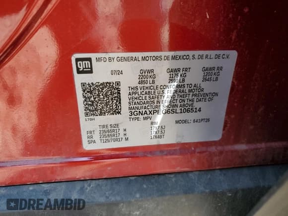 ✅ 2025 Chevrolet Equinox AWD LT • VIN: 3GNAXPEG6SL106514 • Lot: 66189905. Wystawiony na Copart z przebiegiem 13 039 mil. Bezpłatny archiwum sprzedaży aukcyjnych z USA i szczegółowy raport historii pojazdu na DreamBid. Zdjęcie 14.