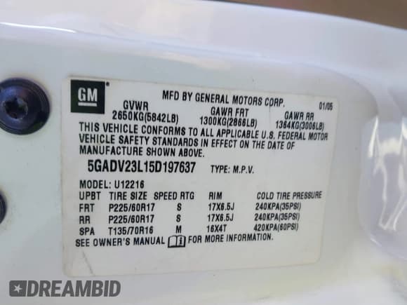 ✅ 2005 Buick Terraza CX • VIN: 5GADV23L15D197637 • Лот: 41171202. Опубликован ранее на IAAI с пробегом Не указан. Бесплатный доступ к архиву аукционных продаж из США и подробный отчёт об истории автомобиля на DreamBid. Изображение 9.