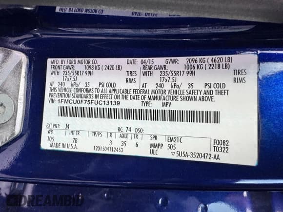 ✅ 2015 Ford Escape S • VIN: 1FMCU0F75FUC13139 • Lot: 53173055. Listed on Copart with Not provided. Free auction sales archive from the USA and detailed vehicle history report at DreamBid. Image 10.