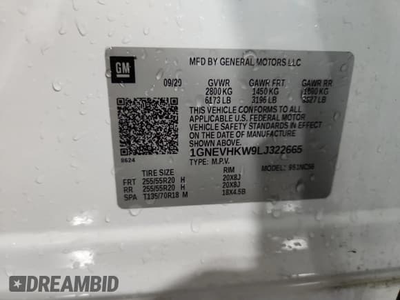 ✅ 2020 Chevrolet Traverse LT • VIN: 1GNEVHKW9LJ322665 • Lot: 81523295. Wystawiony na Copart z przebiegiem Nie podano. Bezpłatny archiwum sprzedaży aukcyjnych z USA i szczegółowy raport historii pojazdu na DreamBid. Zdjęcie 14.