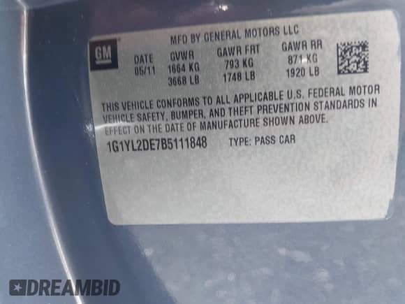 2011 Chevrolet Corvette Z06 w/3LZ с VIN 1G1YL2DE7B5111848, выставлен на аукционе IAAI как лот 42546262 с пробегом 103 828 миль миль и . История ставок и продаж доступна на DreamBid. Изображение 9.