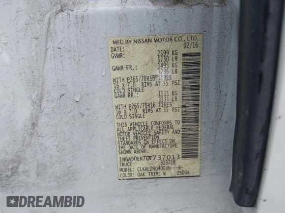 ✅ 2016 Nissan Frontier SV • VIN: 1N6AD0ER7GN737013 • Lot: 42106586. Listed on IAAI with 54,218 mi. Free auction sales archive from the USA and detailed vehicle history report at DreamBid. Image 9.