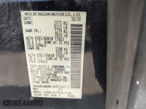 ✅ 2011 Nissan Pathfinder LE • VIN: 5N1AR1NB0BC605871 • Lot: 39411664. Wystawiony na IAAI z przebiegiem 192 483 mil. Bezpłatny archiwum sprzedaży aukcyjnych z USA i szczegółowy raport historii pojazdu na DreamBid. Zdjęcie 9.