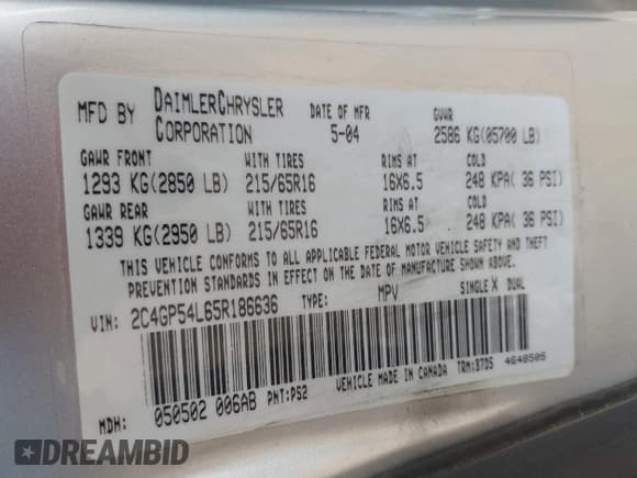 ✅ 2005 Chrysler Town & Country Touring • VIN: 2C4GP54L65R186636 • Лот: 43631508. Опубликован ранее на IAAI с пробегом 143 068 миль. Бесплатный доступ к архиву аукционных продаж из США и подробный отчёт об истории автомобиля на DreamBid. Изображение 9.