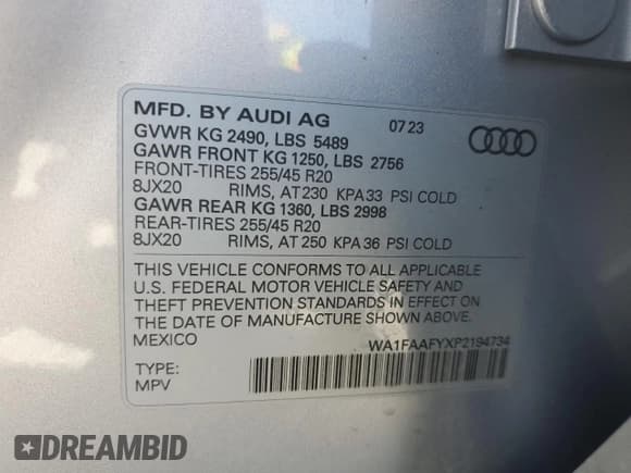 ✅ 2023 Audi Q5 S line Prestige • VIN: WA1FAAFYXP2194734 • Lot: 71565895. Wystawiony na Copart z przebiegiem 8 408 mil. Bezpłatny archiwum sprzedaży aukcyjnych z USA i szczegółowy raport historii pojazdu na DreamBid. Zdjęcie 13.