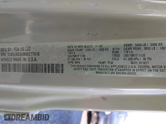 ✅ 2022 Jeep Wrangler Unlimited Sport S • VIN: 1C4HJXDG4NW277416 • Lot: 41785144. Listed on IAAI with 22,811 mi. Free auction sales archive from the USA and detailed vehicle history report at DreamBid. Image 9.