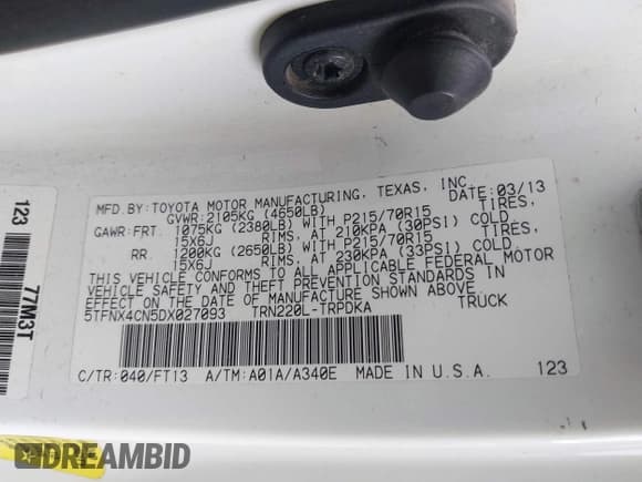 ✅ 2013 Toyota Tacoma • VIN: 5TFNX4CN5DX027093 • Lot: 42547304. Wystawiony na IAAI z przebiegiem 229 218 mil. Bezpłatny archiwum sprzedaży aukcyjnych z USA i szczegółowy raport historii pojazdu na DreamBid. Zdjęcie 9.