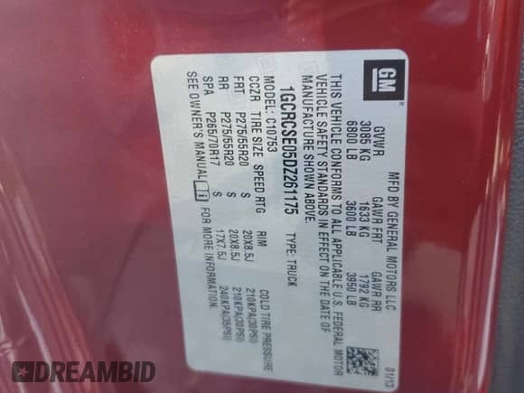 2013 Chevrolet Silverado 1500 LT with VIN 1GCRCSE05DZ261175, listed as a Copart auction lot 87035465 with 203,169 mi miles and Salvage title. Bid and sale history available at DreamBid. Image 13.