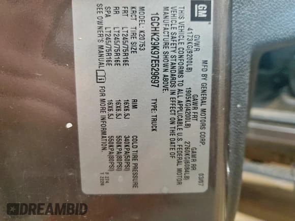 ✅ 2007 Chevrolet Silverado 2500HD Work Truck • VIN: 1GCHK29K97E529697 • Lot: 94190415. Wystawiony na Copart z przebiegiem 145 783 mil. Bezpłatny archiwum sprzedaży aukcyjnych z USA i szczegółowy raport historii pojazdu na DreamBid. Zdjęcie 12.