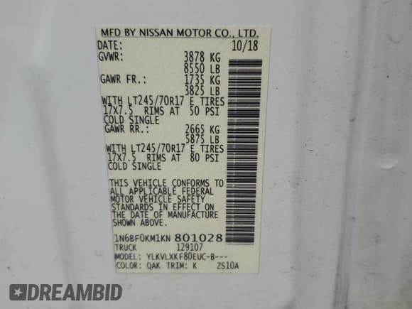 ✅ 2019 Nissan NV Cargo S • VIN: 1N6BF0KM1KN801028 • Lot: 77046294. Wystawiony na Copart z przebiegiem 220 956 mil. Bezpłatny archiwum sprzedaży aukcyjnych z USA i szczegółowy raport historii pojazdu na DreamBid. Zdjęcie 13.