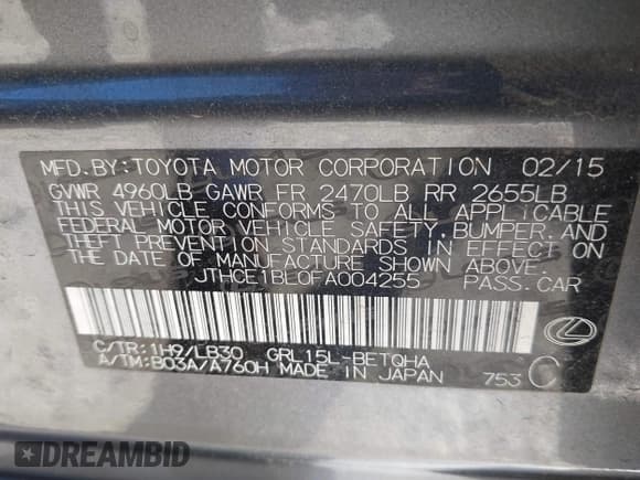 ✅ 2015 Lexus GS 350 • VIN: JTHCE1BL0FA004255 • Lot: 42211122. Listed on IAAI with Not provided. Free auction sales archive from the USA and detailed vehicle history report at DreamBid. Image 9.