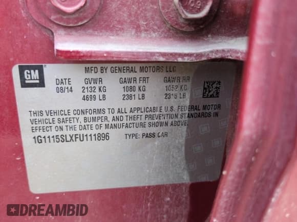 ✅ 2015 Chevrolet Impala LT • VIN: 1G1115SLXFU111896 • Лот: 71596904. Опубликован ранее на Copart с пробегом 186 879 миль. Бесплатный доступ к архиву аукционных продаж из США и подробный отчёт об истории автомобиля на DreamBid. Изображение 12.