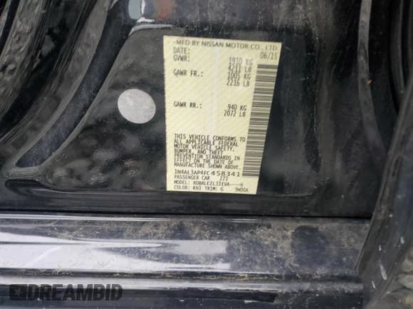 ✅ 2015 Nissan Altima 2.5 • VIN: 1N4AL3AP4FC458341 • Lot: 59024385. Listed on Copart with 215,358 mi. Free auction sales archive from the USA and detailed vehicle history report at DreamBid. Image 12.