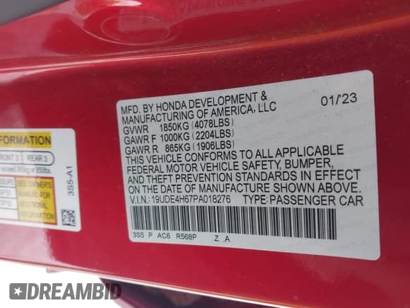 ✅ 2023 Acura Integra Technology • VIN: 19UDE4H67PA018276 • Lot: 43823189. Listed on IAAI with 34,688 mi. Free auction sales archive from the USA and detailed vehicle history report at DreamBid. Image 9.