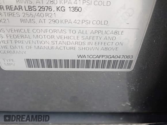 ✅ 2016 Audi SQ5 Premium Plus • VIN: WA1CCAFP3GA047083 • Lot: 42233291. Listed on IAAI with 122,382 mi. Free auction sales archive from the USA and detailed vehicle history report at DreamBid. Image 9.