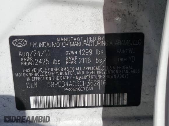 ✅ 2012 Hyundai Sonata GLS • VIN: 5NPEB4AC3CH362816 • Лот: 82519755. Размещён на Copart с пробегом 96 154 миль миль. Получите бесплатный доступ к архиву аукционных продаж из США и посмотрите подробный отчёт об истории автомобиля на DreamBid. Изображение 13.