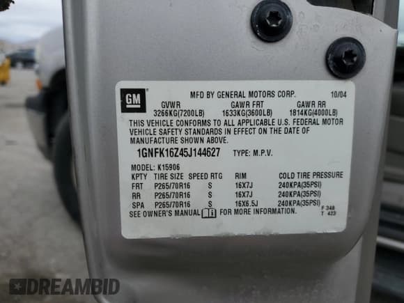 ✅ 2005 Chevrolet Suburban LT • VIN: 1GNFK16Z45J144627 • Лот: 47861005. Опубликован ранее на Copart с пробегом 157 770 миль. Бесплатный доступ к архиву аукционных продаж из США и подробный отчёт об истории автомобиля на DreamBid. Изображение 12.
