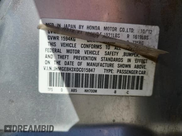 ✅ 2013 Honda Fit • VIN: JHMGE8H3XDC015847 • Lot: 86233455. Wystawiony na Copart z przebiegiem 85 008 mil. Bezpłatny archiwum sprzedaży aukcyjnych z USA i szczegółowy raport historii pojazdu na DreamBid. Zdjęcie 12.