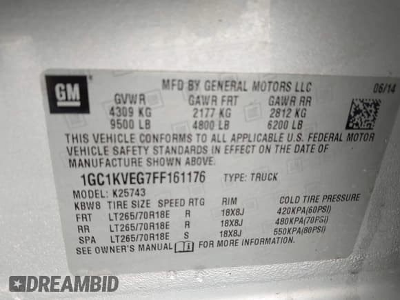 ✅ 2015 Chevrolet Silverado 2500HD LT • VIN: 1GC1KVEG7FF161176 • Lot: 42684231. Listed on IAAI with 242,456 mi. Free auction sales archive from the USA and detailed vehicle history report at DreamBid. Image 9.