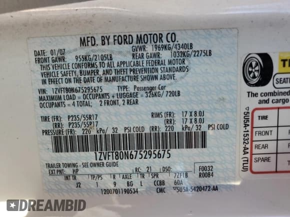 ✅ 2007 Ford Mustang Deluxe • VIN: 1ZVFT80N675295675 • Лот: 91176335. Опубликован ранее на Copart с пробегом 141 739 миль. Бесплатный доступ к архиву аукционных продаж из США и подробный отчёт об истории автомобиля на DreamBid. Изображение 13.