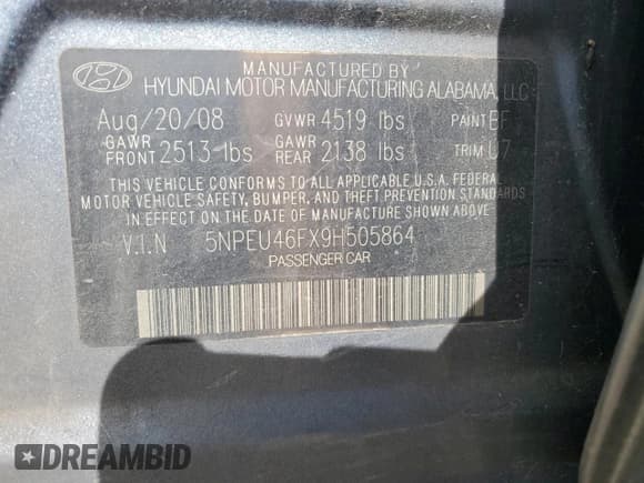 ✅ 2009 Hyundai Sonata SE • VIN: 5NPEU46FX9H505864 • Лот: 91580225. Опубликован ранее на Copart с пробегом 207 132 миль. Бесплатный доступ к архиву аукционных продаж из США и подробный отчёт об истории автомобиля на DreamBid. Изображение 12.