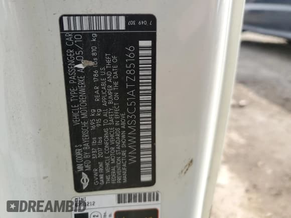 ✅ 2010 MINI Convertible S • VIN: WMWMS3C51ATZ85166 • Лот: 52907775. Опубликован ранее на Copart с пробегом 90 090 миль. Бесплатный доступ к архиву аукционных продаж из США и подробный отчёт об истории автомобиля на DreamBid. Изображение 14.