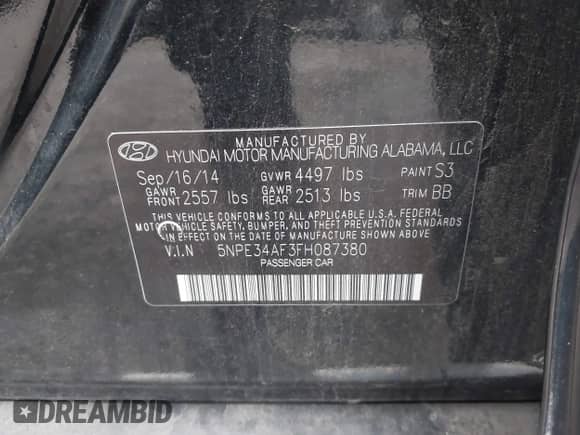 2015 Hyundai Sonata Limited z VIN 5NPE34AF3FH087380, wystawiony jako IAAI lot #43604080 z przebiegiem 96 591 mil mil oraz . Historia ofert i sprzedaży dostępna na DreamBid. Obrazek 9.