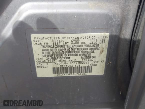 ✅ 2012 Nissan Sentra SR • VIN: 3N1AB6AP1CL715201 • Lot: 43722103. Listed on IAAI with 114,788 mi. Free auction sales archive from the USA and detailed vehicle history report at DreamBid. Image 9.