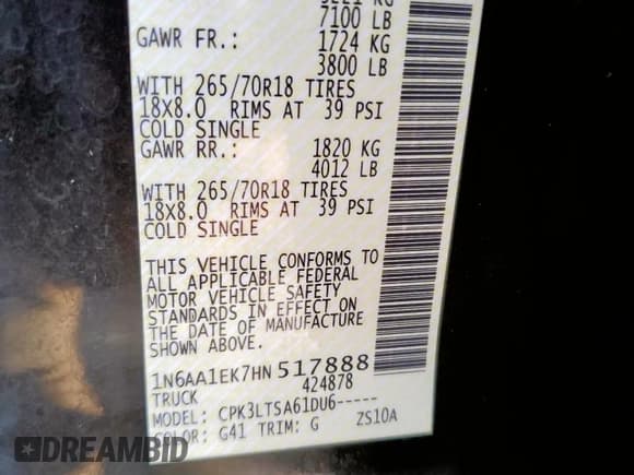 ✅ 2017 Nissan Titan S • VIN: 1N6AA1EK7HN517888 • Lot: 85346445. Wystawiony na Copart z przebiegiem 197 651 mil. Bezpłatny archiwum sprzedaży aukcyjnych z USA i szczegółowy raport historii pojazdu na DreamBid. Zdjęcie 12.