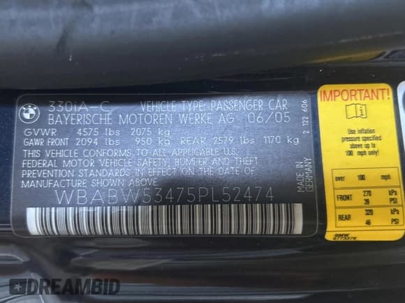 ✅ 2005 BMW 3 Series 330Ci • VIN: WBABW53475PL52474 • Lot: 68748475. Wystawiony na Copart z przebiegiem 101 403 mil. Bezpłatny archiwum sprzedaży aukcyjnych z USA i szczegółowy raport historii pojazdu na DreamBid. Zdjęcie 10.