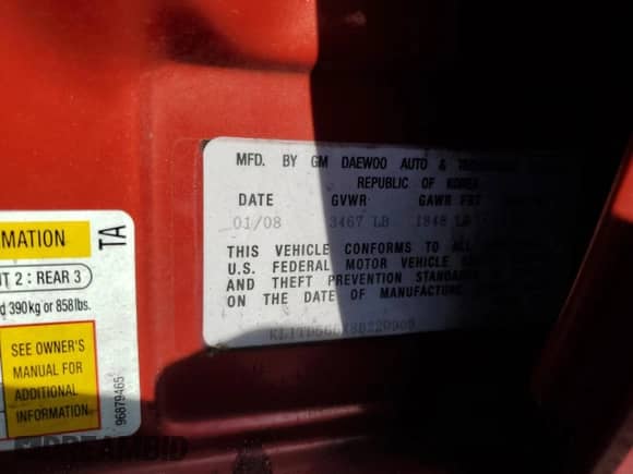 2008 Chevrolet Aveo LS z VIN KL1TD566X8B220909, wystawiony jako Copart lot #83995324 z przebiegiem 182 591 mil mil oraz Szkoda całkowita • Salvage title. Historia ofert i sprzedaży dostępna na DreamBid. Obrazek 15.