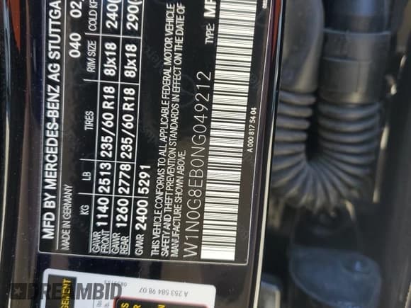 ✅ 2022 Mercedes-Benz GLC 300 • VIN: W1N0G8EB0NG049212 • Lot: 85294695. Listed on Copart with 64,711 mi. Free auction sales archive from the USA and detailed vehicle history report at DreamBid. Image 13.