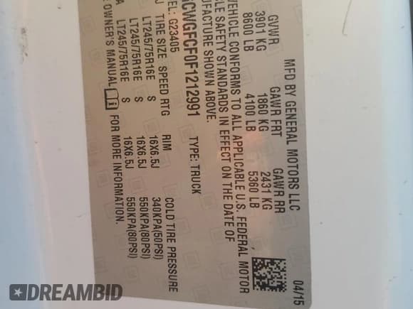 ✅ 2015 Chevrolet Express Cargo • VIN: 1GCWGFCF0F1212991 • Lot: 81043385. Listed on Copart with 286,399 mi. Free auction sales archive from the USA and detailed vehicle history report at DreamBid. Image 12.