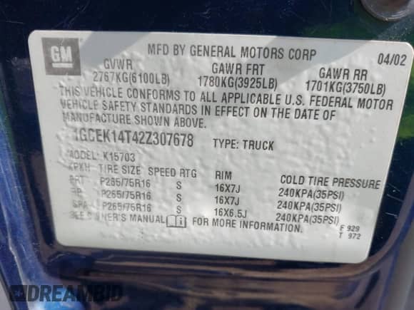 2002 Chevrolet Silverado 1500 LS z VIN 1GCEK14T42Z307678, wystawiony jako IAAI lot #43248833 z przebiegiem 210 671 mil mil oraz . Historia ofert i sprzedaży dostępna na DreamBid. Obrazek 9.