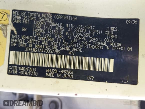 ✅ 2007 Toyota Highlander w/3rd Row • VIN: JTEEW21A470037789 • Лот: 41361051. Опубликован ранее на IAAI с пробегом 291 269 миль. Бесплатный доступ к архиву аукционных продаж из США и подробный отчёт об истории автомобиля на DreamBid. Изображение 9.