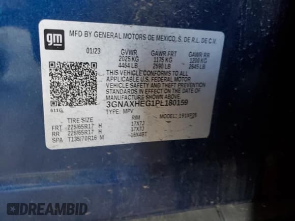 ✅ 2023 Chevrolet Equinox LS • VIN: 3GNAXHEG1PL180159 • Лот: 82230685. Опубликован ранее на Copart с пробегом Не указан. Бесплатный доступ к архиву аукционных продаж из США и подробный отчёт об истории автомобиля на DreamBid. Изображение 12.