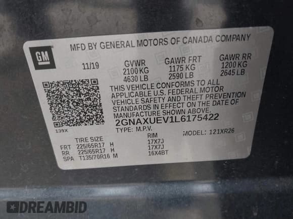 ✅ 2020 Chevrolet Equinox LT • VIN: 2GNAXUEV1L6175422 • Лот: 43531900. Опубликован ранее на IAAI с пробегом 68 882 миль. Бесплатный доступ к архиву аукционных продаж из США и подробный отчёт об истории автомобиля на DreamBid. Изображение 9.