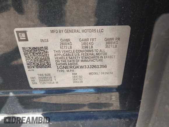 ✅ 2018 Chevrolet Traverse LT Cloth • VIN: 1GNERGKW3JJ261356 • Lot: 43535384. Wystawiony na IAAI z przebiegiem 161 215 mil. Bezpłatny archiwum sprzedaży aukcyjnych z USA i szczegółowy raport historii pojazdu na DreamBid. Zdjęcie 9.