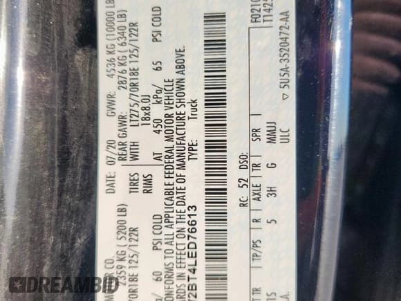 ✅ 2020 Ford F-250 XL • VIN: 1FT7W2BT4LED76613 • Lot: 86078475. Listed on Copart with 200,483 mi. Free auction sales archive from the USA and detailed vehicle history report at DreamBid. Image 14.