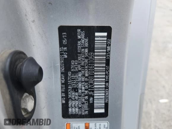 ✅ 2013 Subaru BRZ Premium • VIN: JF1ZCAB17D1611059 • Lot: 71192435. Listed on Copart with 139,593 mi. Free auction sales archive from the USA and detailed vehicle history report at DreamBid. Image 12.